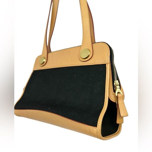 Vintage Dooney & Bourke Black Canvas & Naked Tan Leather East West Carpet Bag - Picture 7 of 15